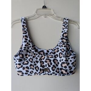 Beachsissi Women's White & Black Leopard Print Bikini Top Size M